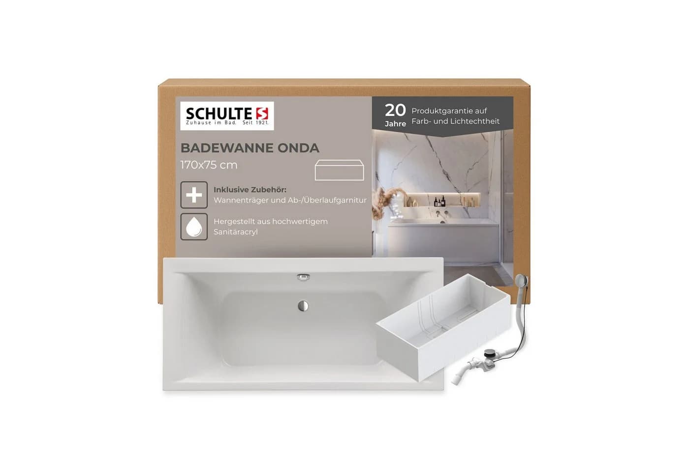 Schulte Badewanne Onda Körperform Sanitäracryl Weiß Komplett-Set - Bild 2