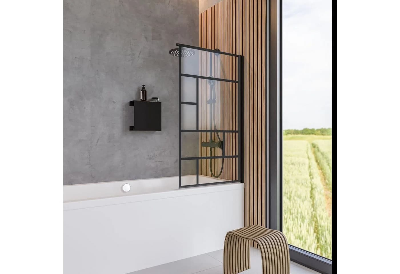 Schulte Badewannenfaltwand Duschwand für Badewanne, Dekor Atelier 1, Glas, 1-tlg, 80x140 cm, pendelbar, 5 mm Sicherheitsglas - Bild 2