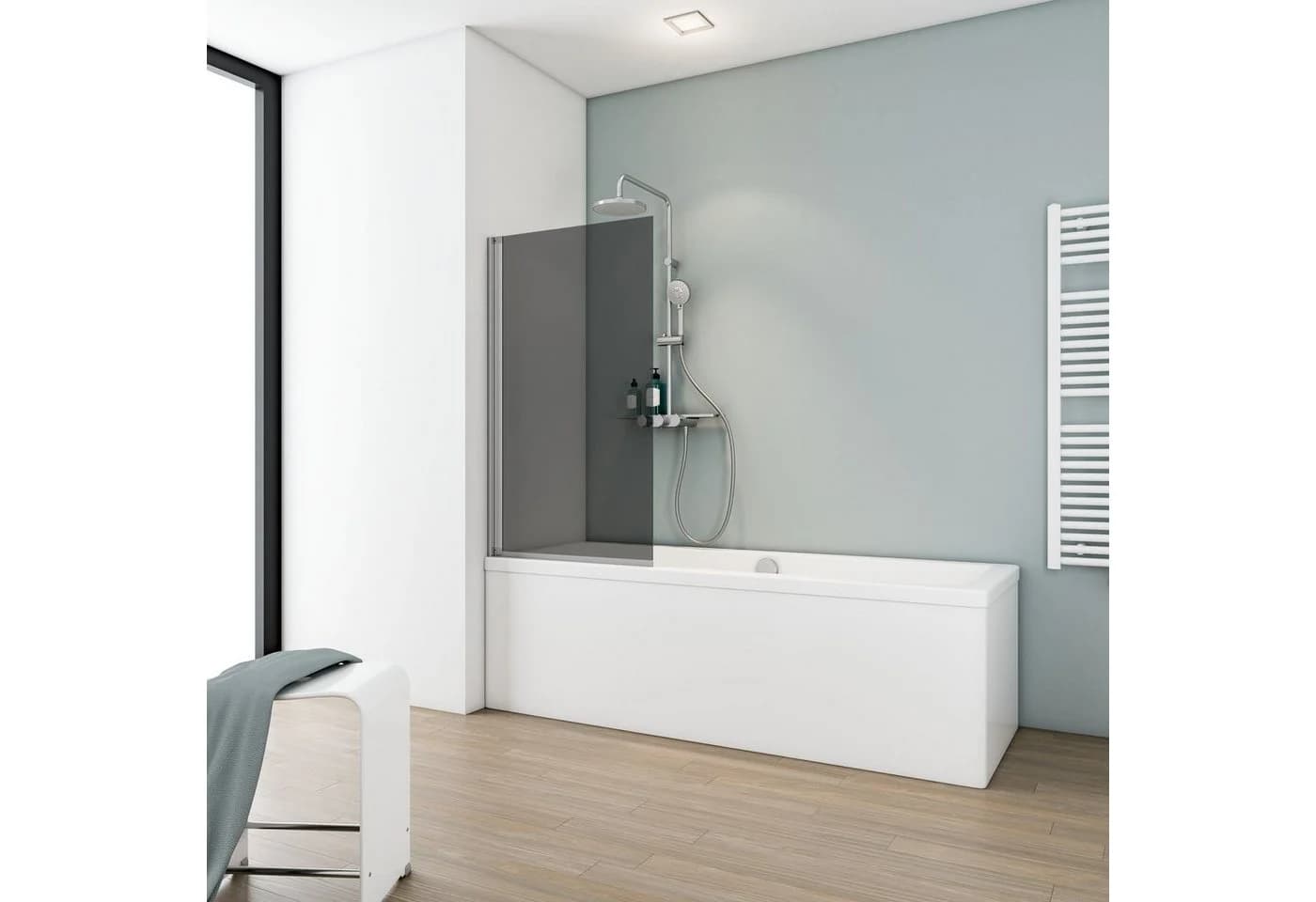 Schulte Badewannenfaltwand 70x130 cm, Duschwand für Badewanne, Dekor Grau-Anthrazit, Glas, 1-tlg, pendelbar, 5 mm Sicherheitsglas - Bild 2
