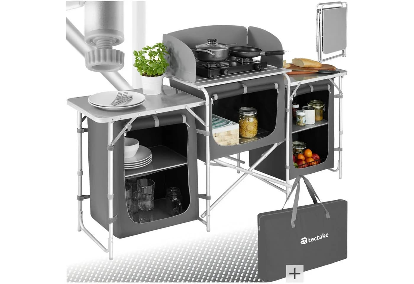 tectake Campingküche XXL mit Aluminiumgestell und 5 Fächern Grau - Bild 3