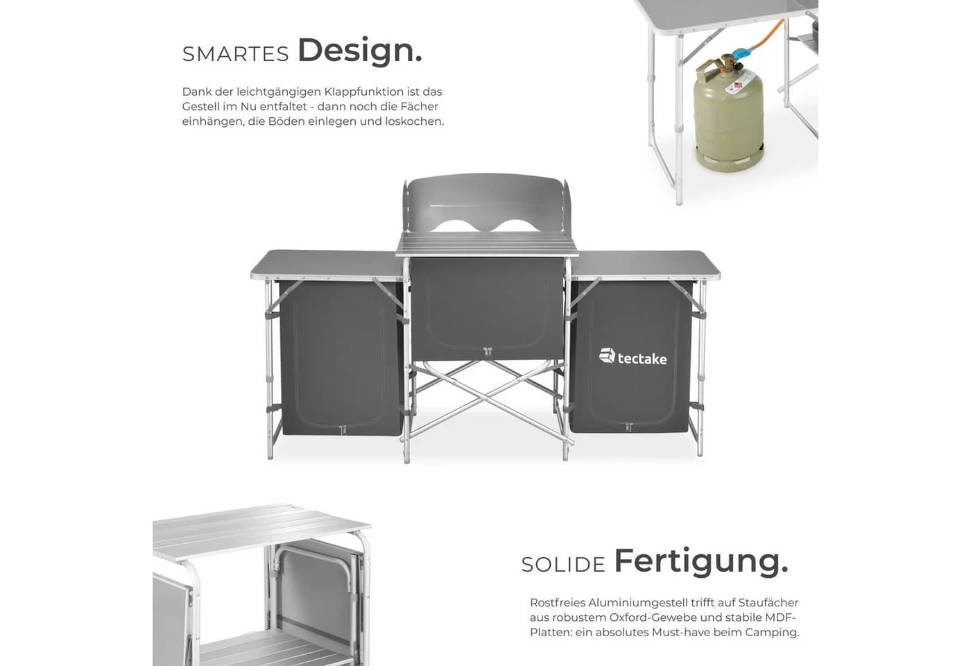tectake Campingküche XXL mit Aluminiumgestell und 5 Fächern Grau - Bild 4