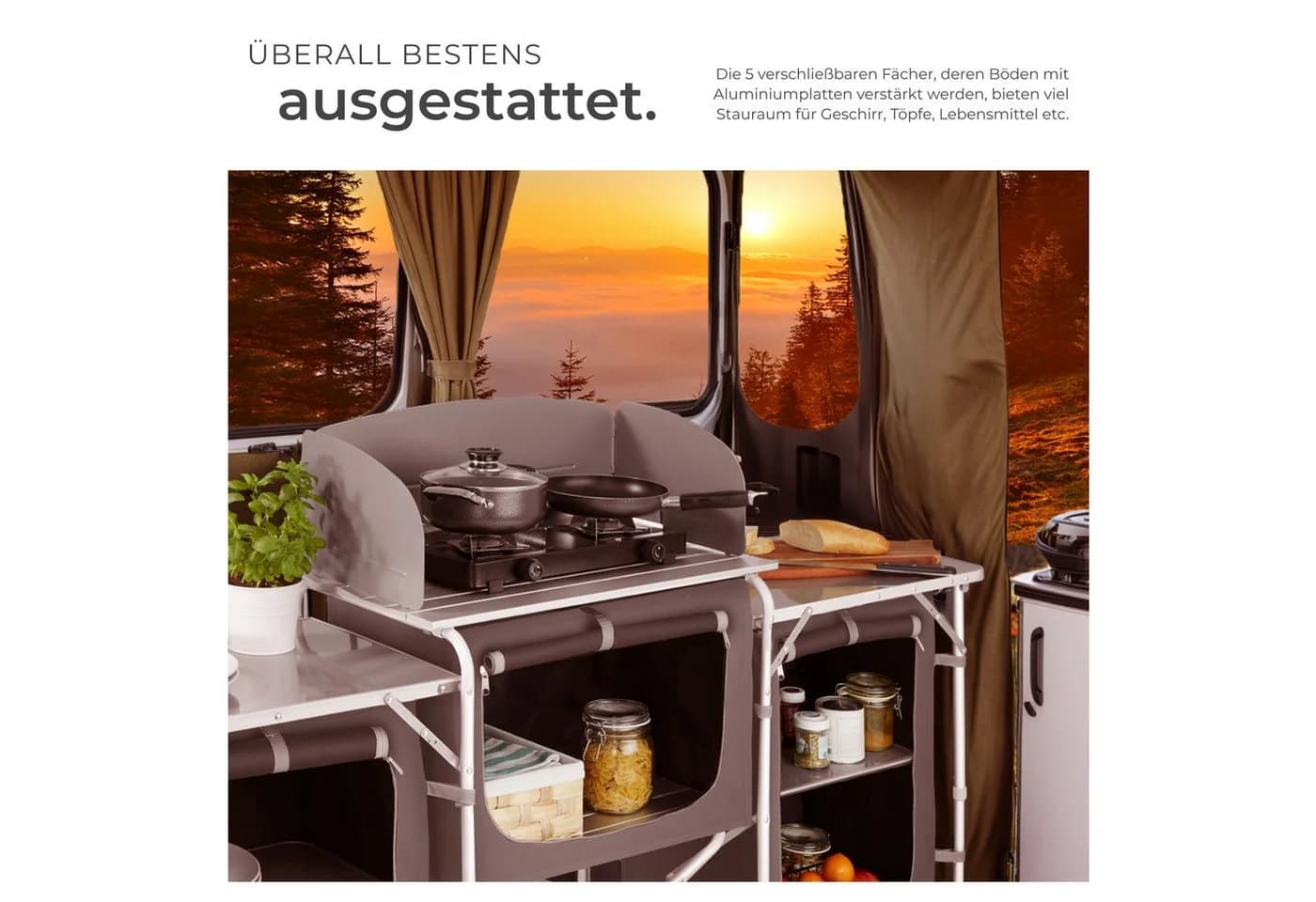 tectake Campingküche XXL mit Aluminiumgestell und 5 Fächern Grau - Bild 5