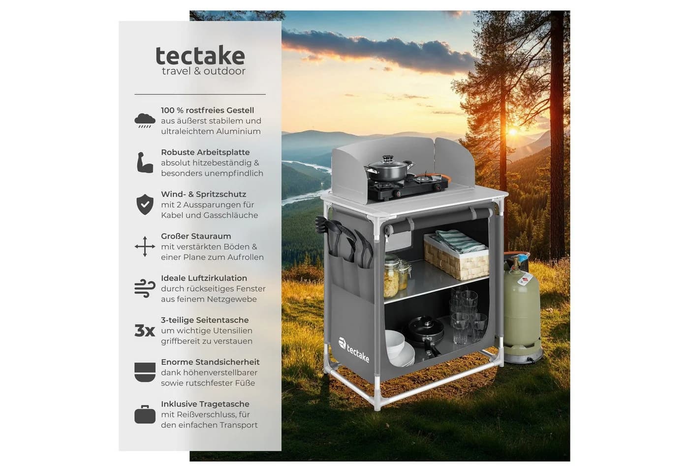 TECTAKE Campingküche Premium mit Aluminiumgestell und 2 Fächern - Bild 2