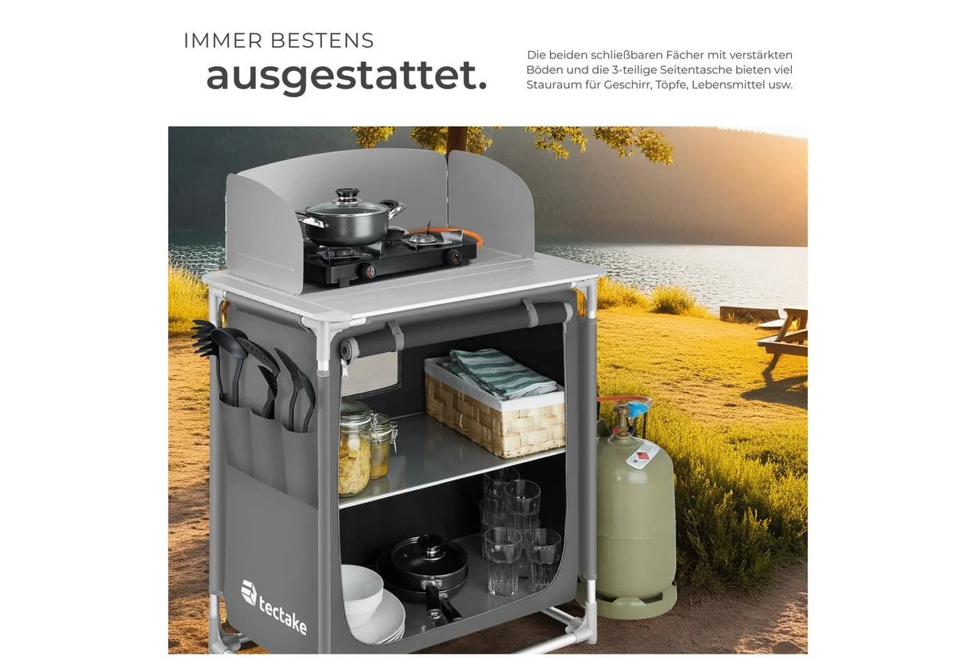 TECTAKE Campingküche Premium mit Aluminiumgestell und 2 Fächern - Bild 5