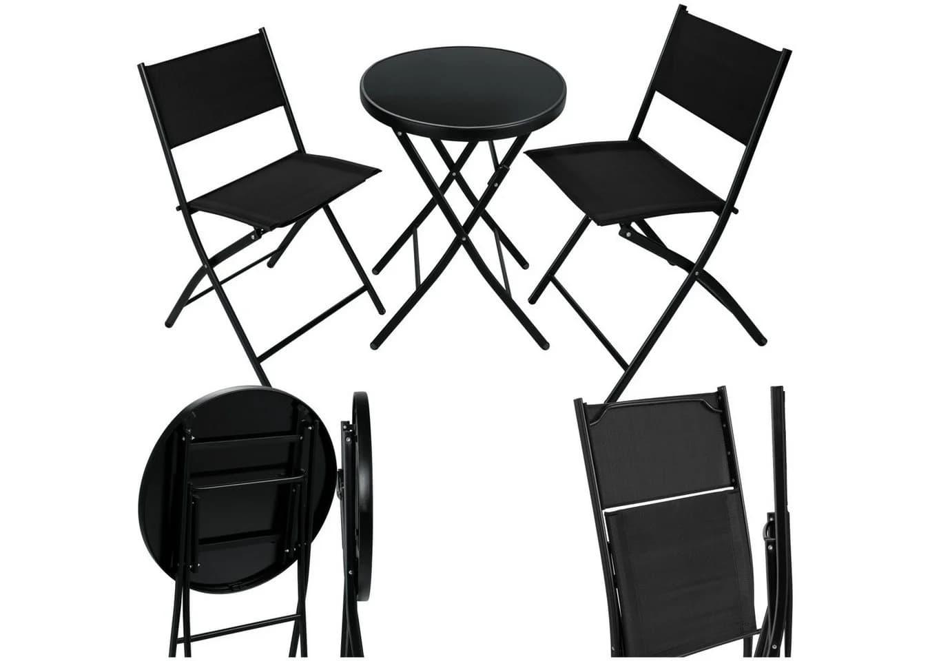 tectake Bistro-Set Klappbar für 2 Personen UV-beständig mit Glasplatte - Bild 2