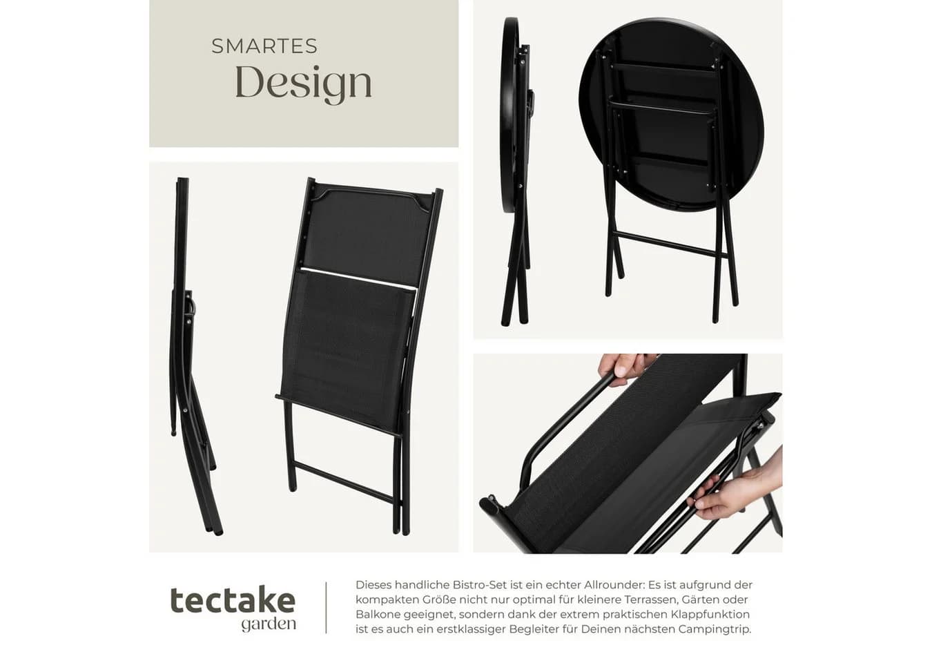 tectake Bistro-Set Klappbar für 2 Personen UV-beständig mit Glasplatte - Bild 3