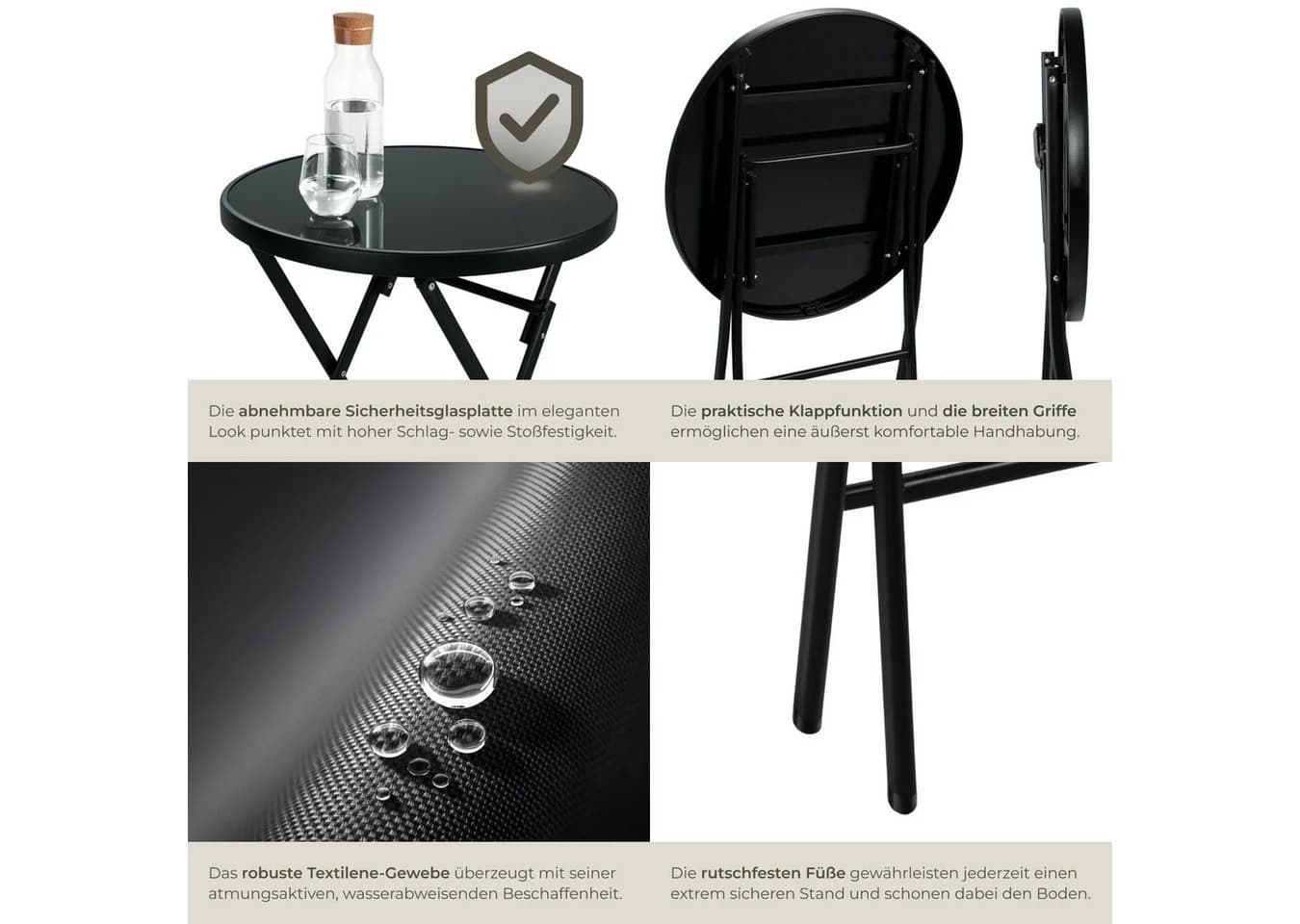 tectake Bistro-Set Klappbar für 2 Personen UV-beständig mit Glasplatte - Bild 5