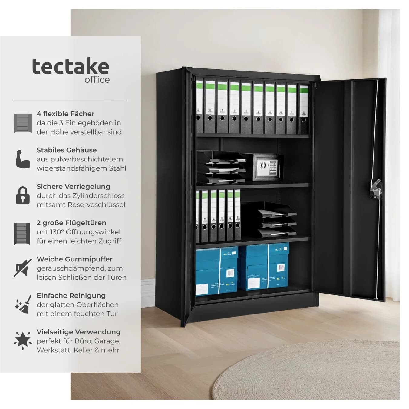 tectake Aktenschrank Büroschrank 140x90x40cm mit 4 Böden - Bild 2