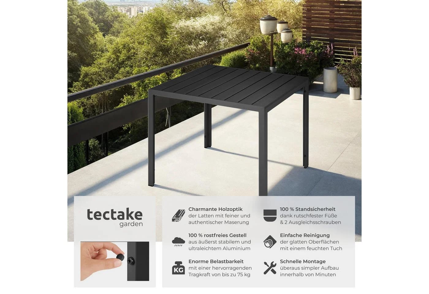 tectake Aluminium Gartentisch Holzoptik Modern - Bild 2