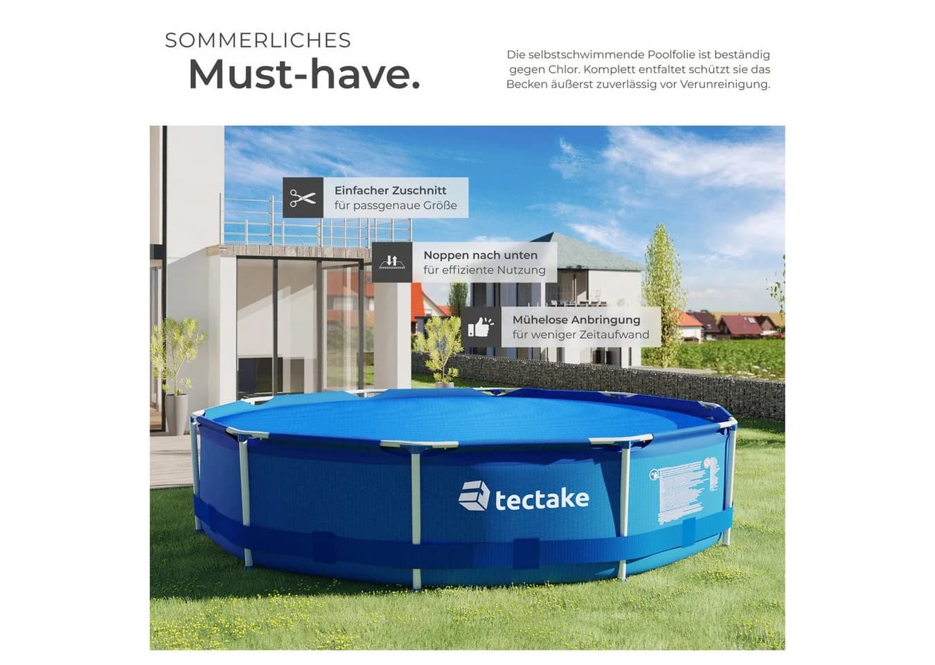 TECTAKE Pool-Solarfolie Blau 250 cm Rund Selbstschwimmend - Bild 4