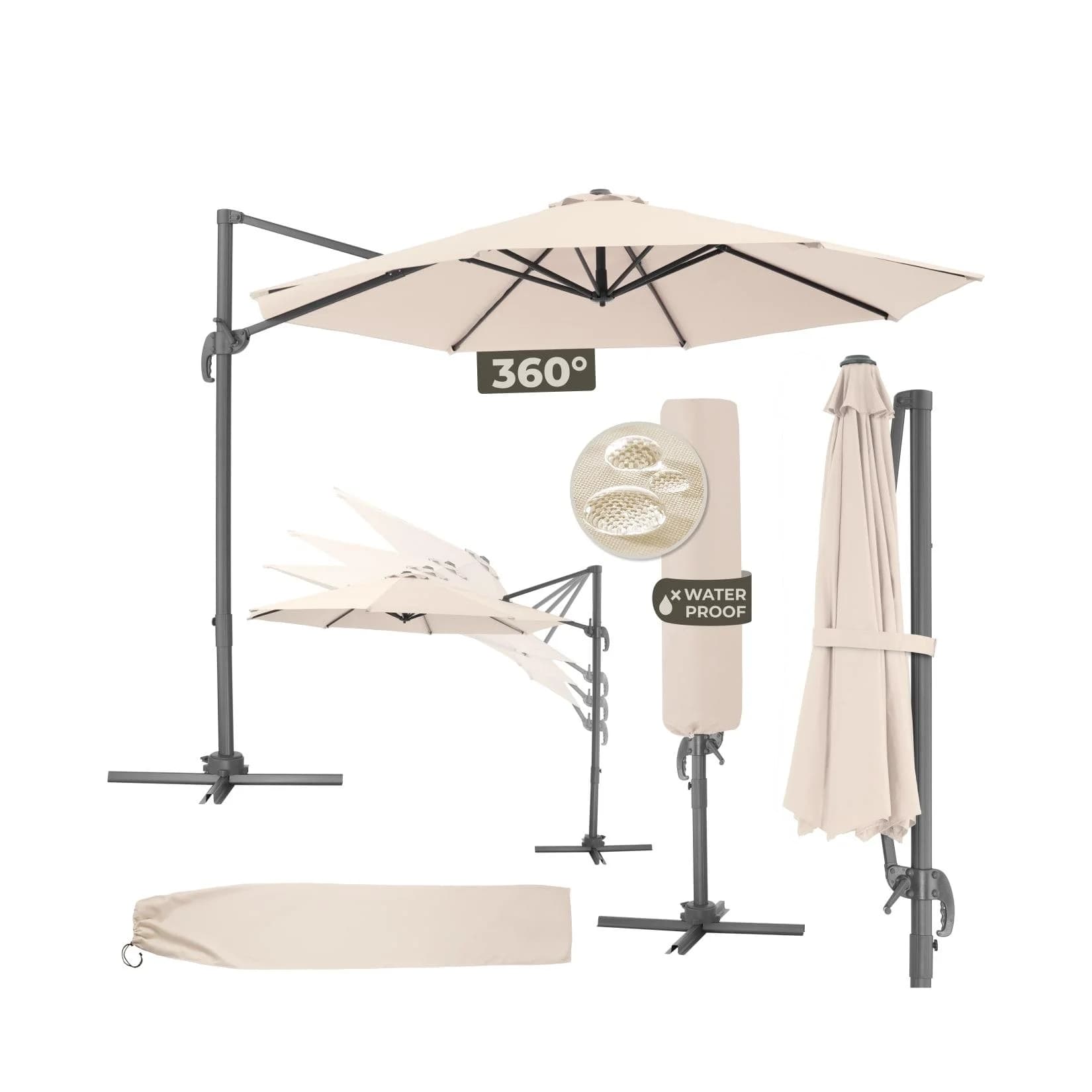 TecTake Sonnenschirm 300 cm mit UV-Schutz 50+ und Fußpedal