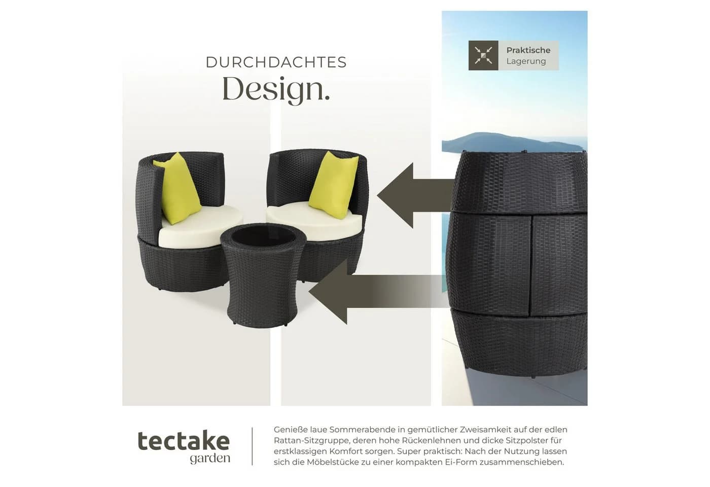 TecTake Rattan Sitzgruppe Aluminiumgestell Dick Polsterung Stapelbar - Bild 5