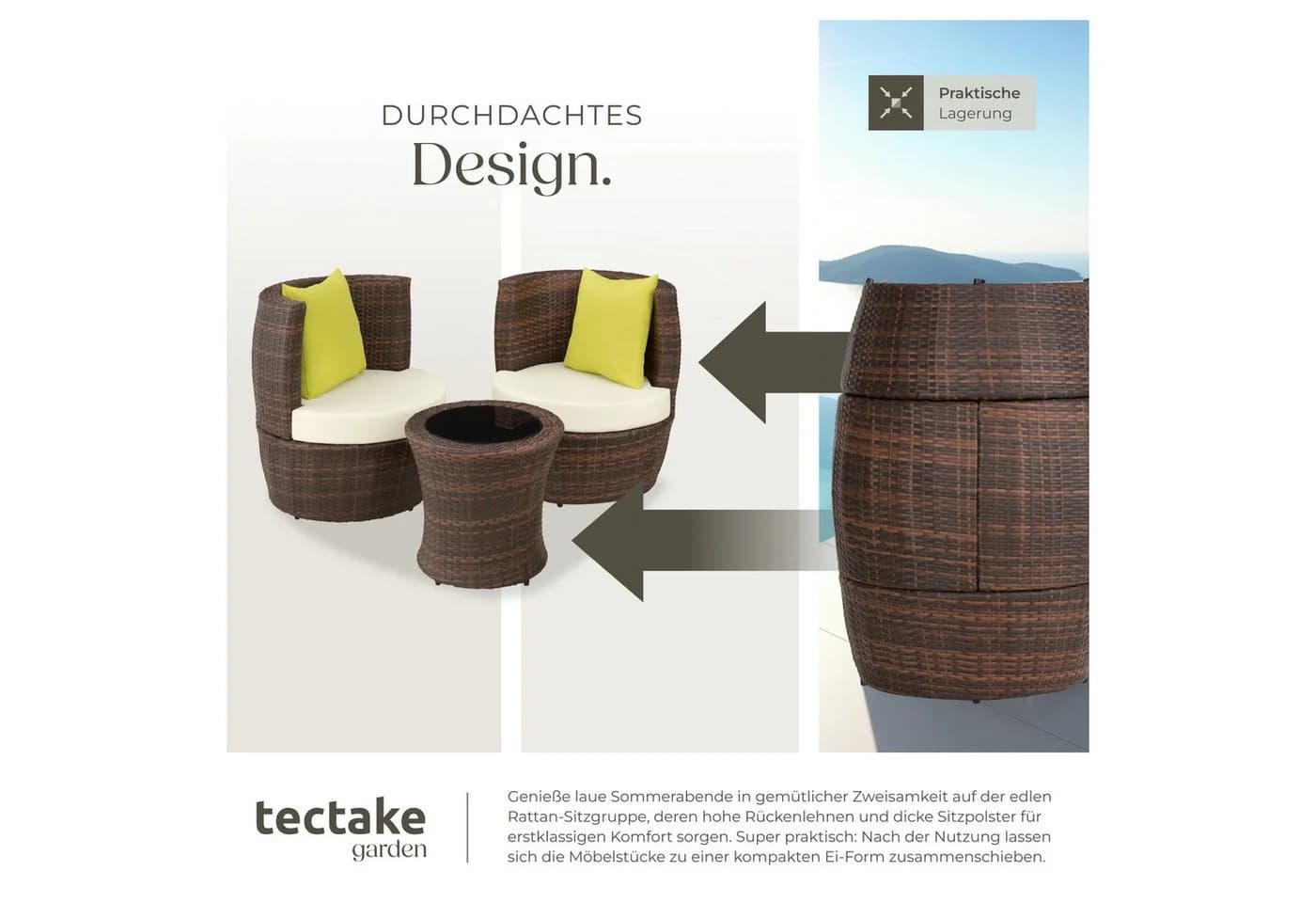 TecTake Rattan Sitzgruppe Aluminiumgestell Dick Polsterung Stapelbar - Bild 5