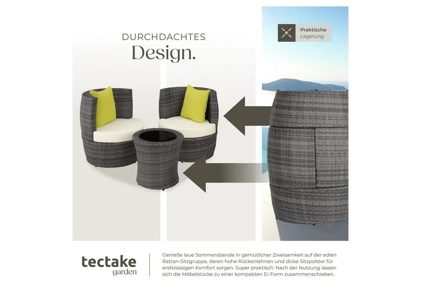 TecTake Rattan Sitzgruppe Aluminiumgestell Dick Polsterung Stapelbar - Bild 5