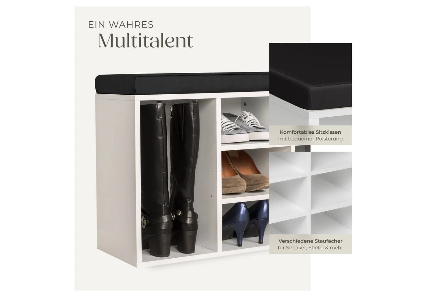 tectake Schuhschrank mit Sitzpolster Schwarz/Weiß - Bild 5