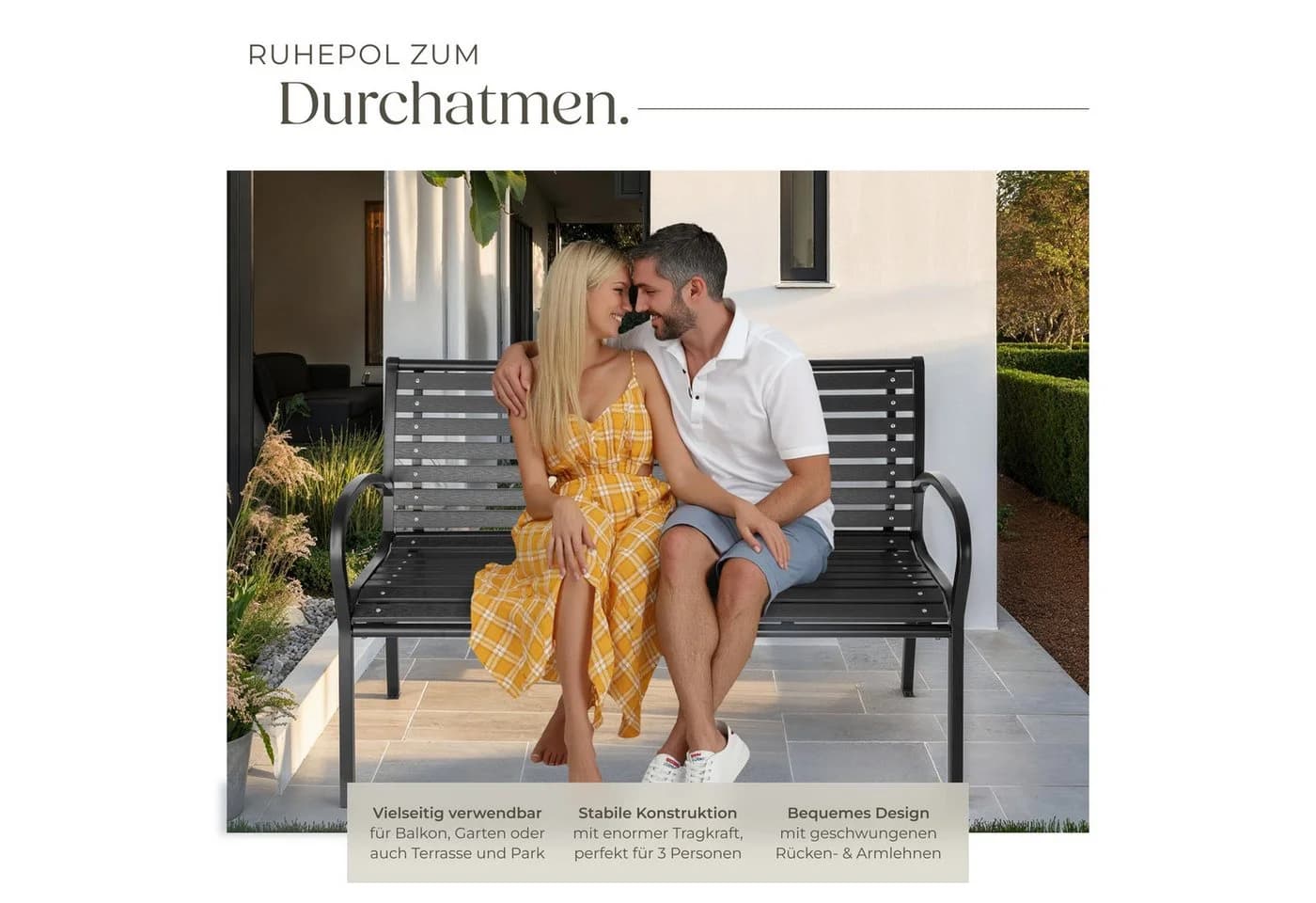 tectake Gartenbank Pino 3-Sitzer mit Stahlgestell - Bild 4