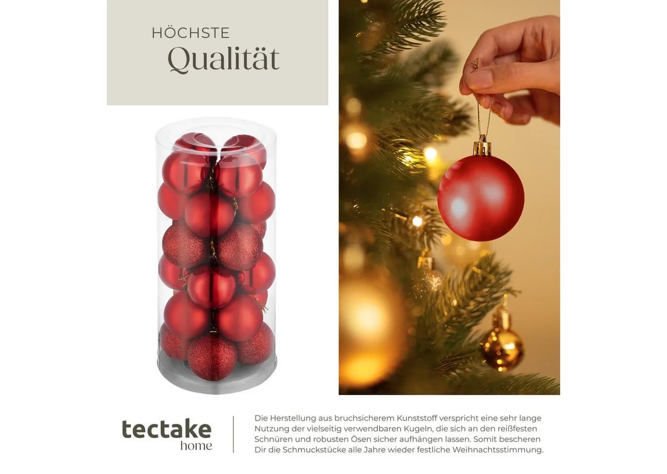 tectake Weihnachtskugeln 24er-Set Rot - Bild 4