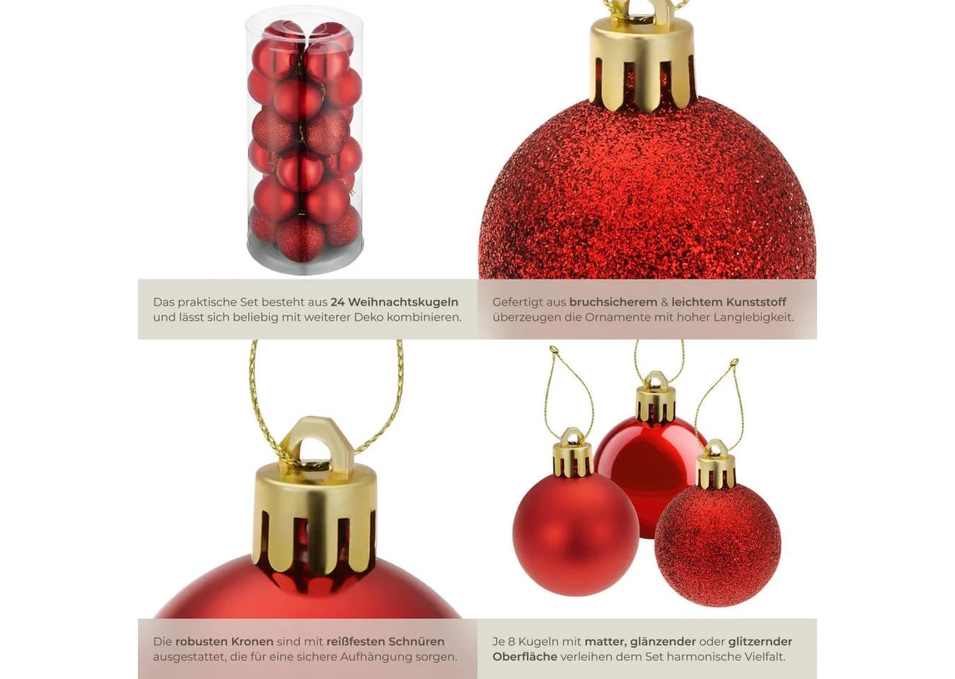 tectake Weihnachtskugeln 24er-Set Rot - Bild 5