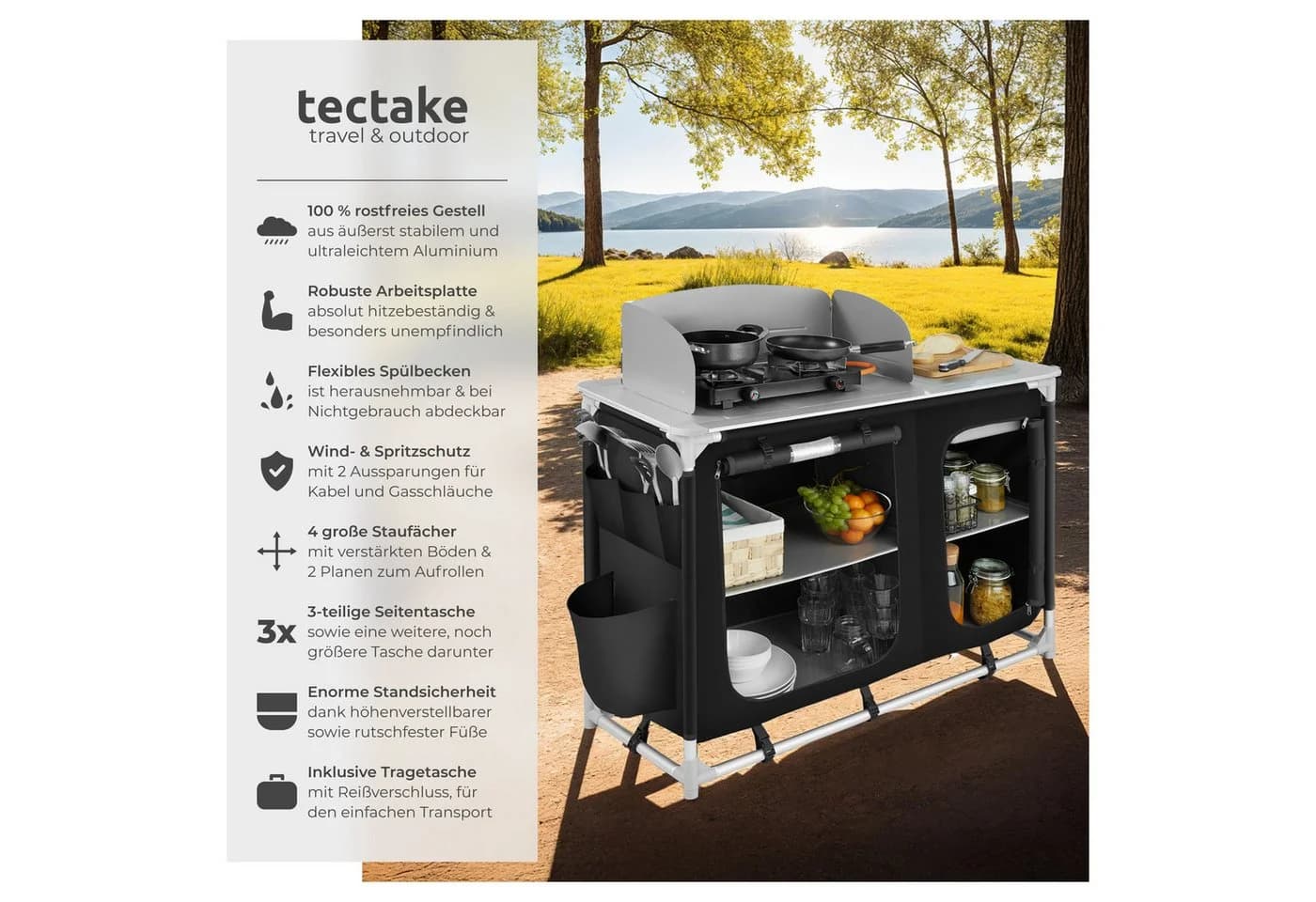 tectake Campingküche Luxus mit Aluminiumgestell und 4 Fächern - Bild 2
