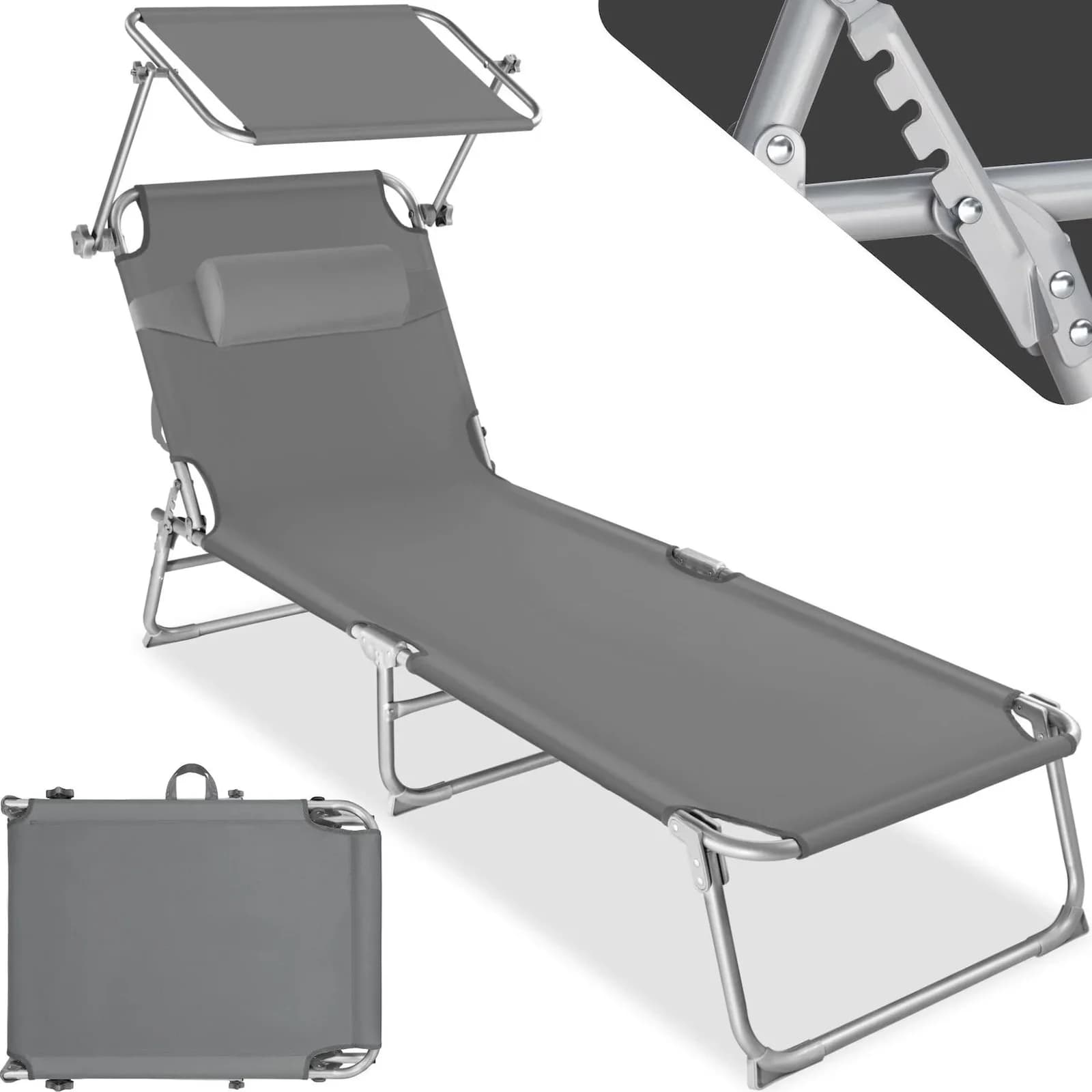 tectake Gartenliege Chloé mit Sonnendach Grau