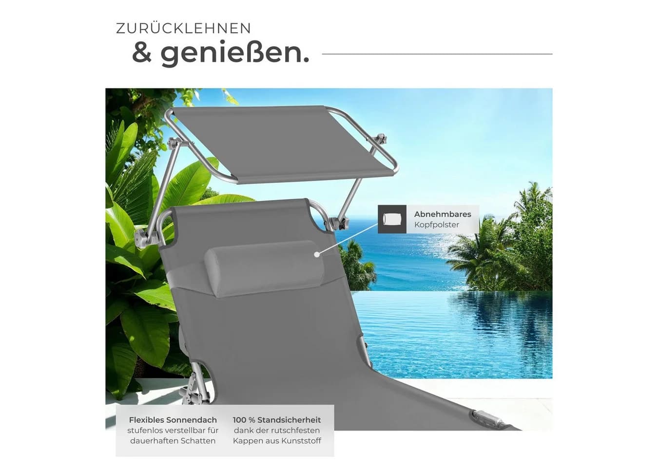 tectake Gartenliege Chloé mit Sonnendach Grau - Bild 5