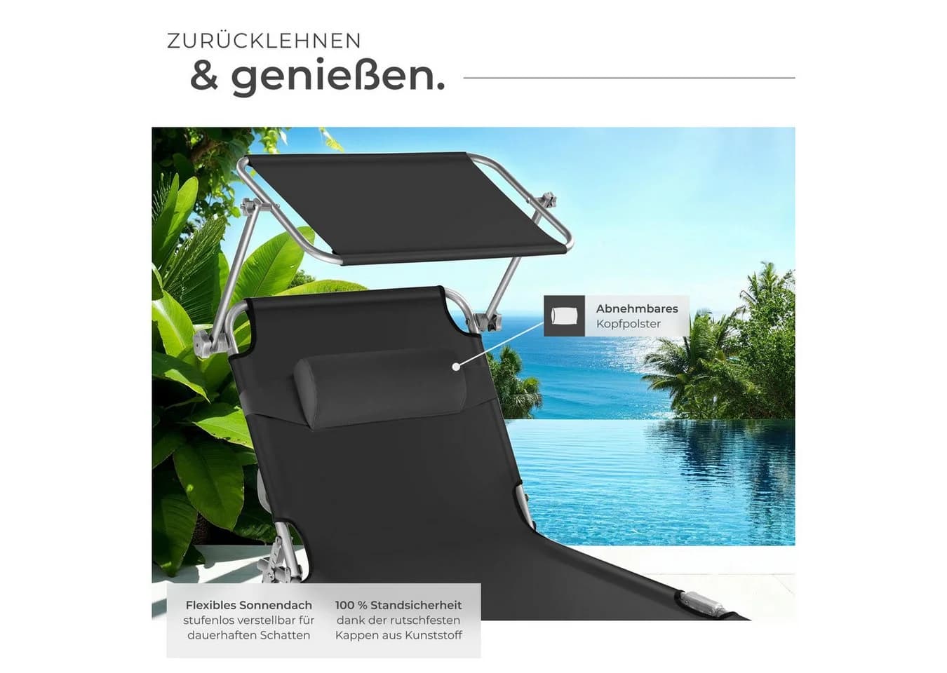 tectake 2er Set Gartenliege Chloé Schwarz Klappbar mit Sonnendach - Bild 4