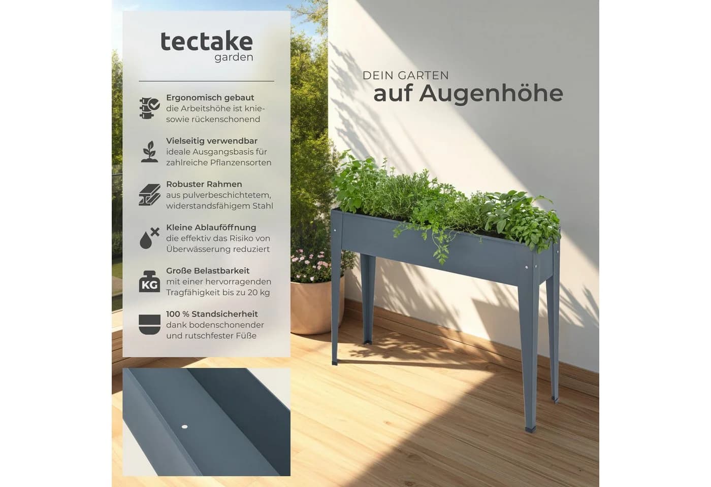 tectake Hochbeet Pulverbeschichteter Stahl 42 Liter