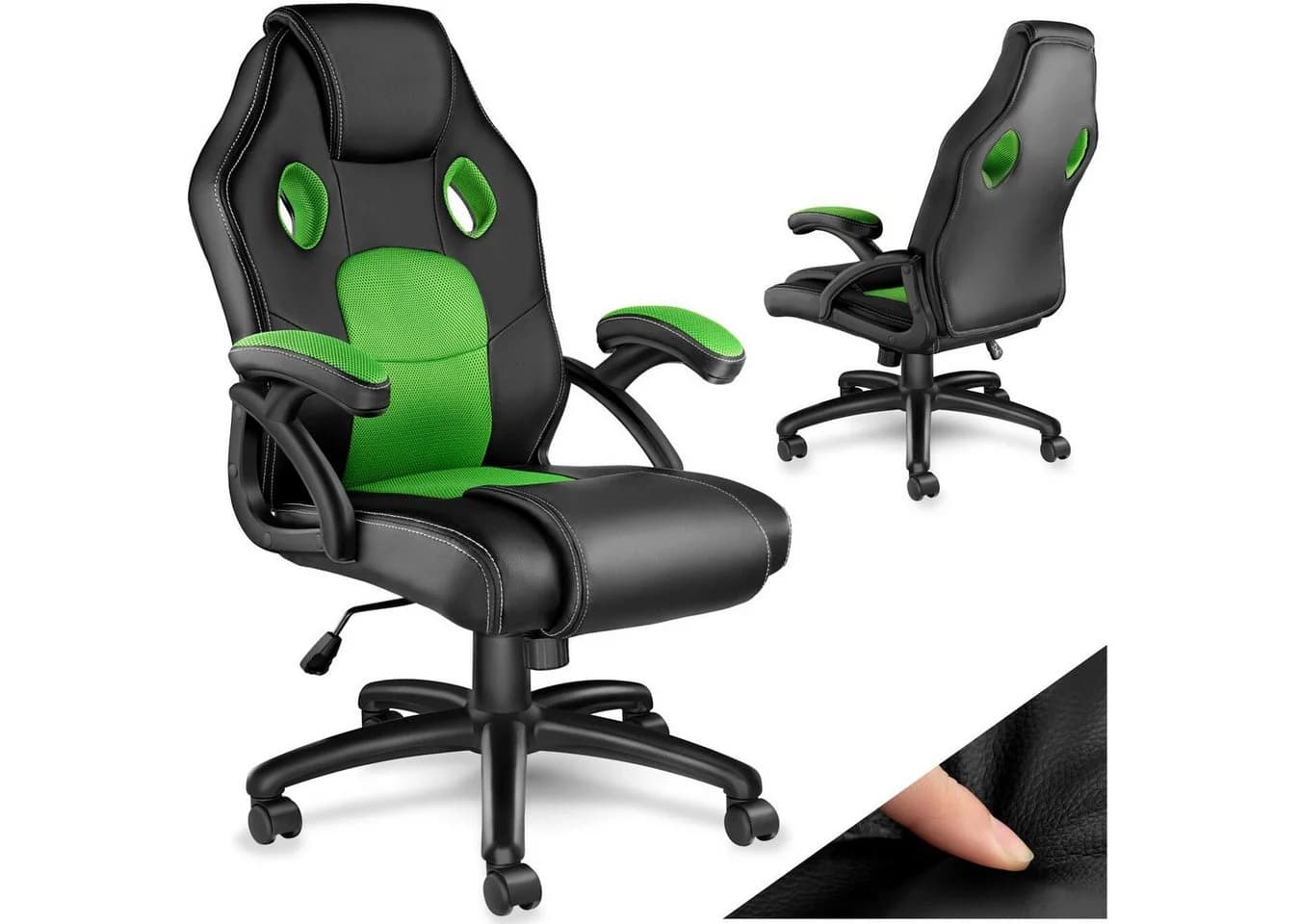 tectake Gaming-Stuhl Bürostuhl Schwarz/Grün mit Mesh-Einsätzen - Bild 3