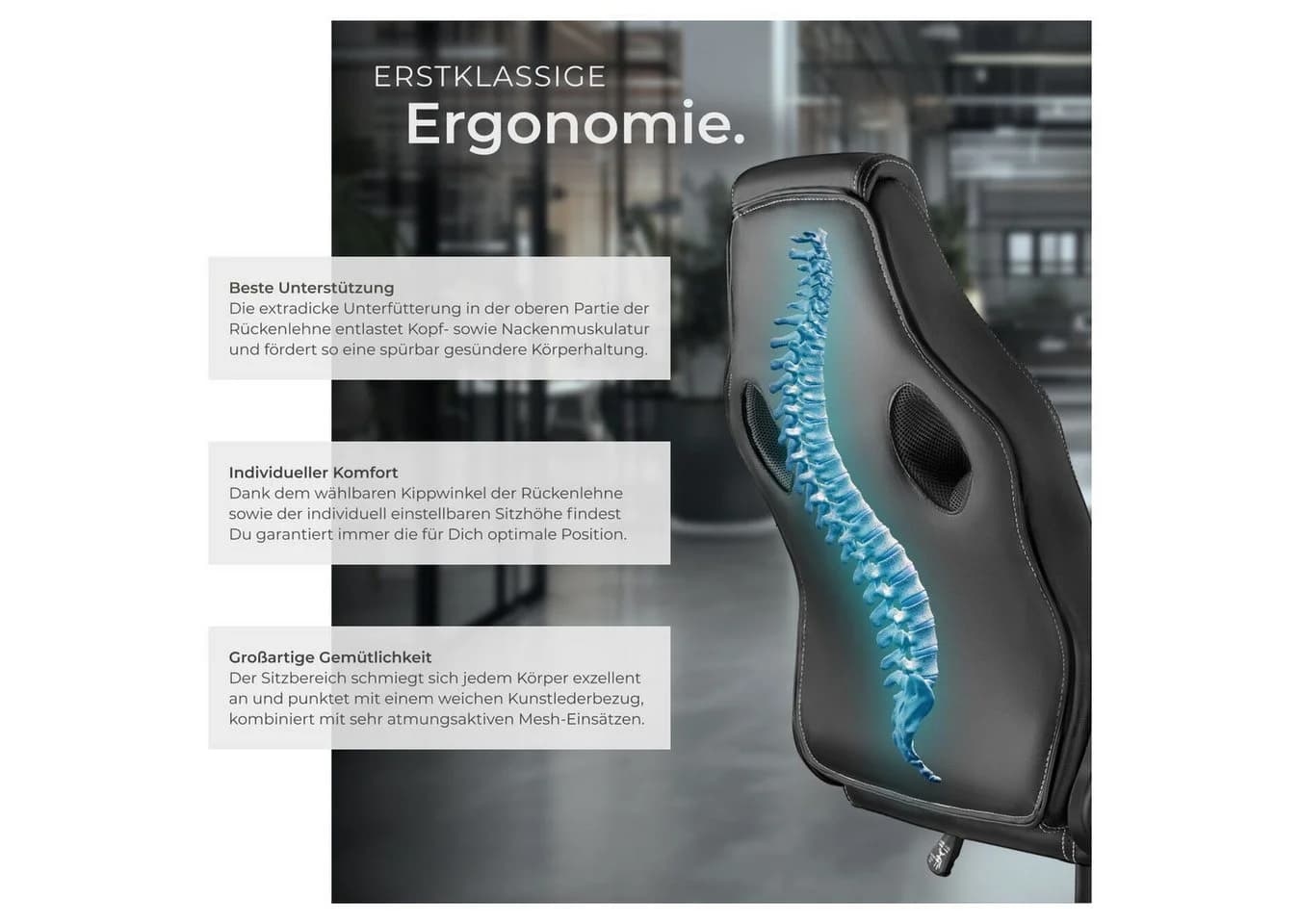 tectake Gaming-Stuhl Bürostuhl Schwarz Ergonomisch Mesh - Bild 5