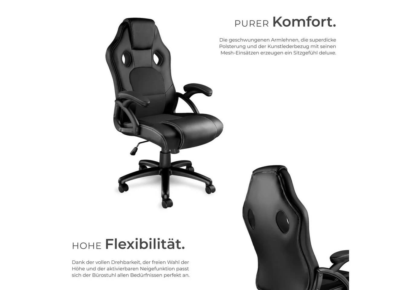 tectake Gaming-Stuhl Bürostuhl Schwarz Kunstleder Ergonomisch - Bild 4