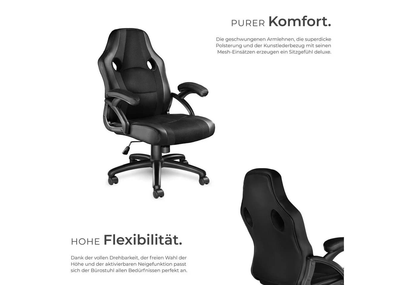 tectake Gaming-Stuhl Bürostuhl Schwarz Racing-Design - Bild 4