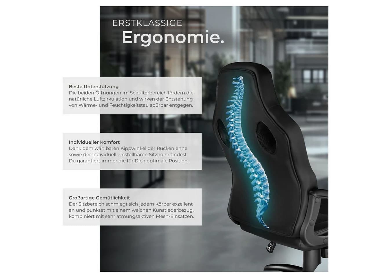 tectake Gaming-Stuhl Bürostuhl Schwarz Racing-Design - Bild 5