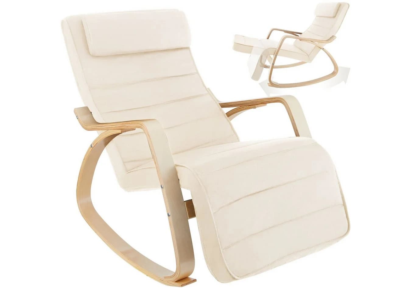 tectake Schaukelstuhl Relaxsessel Onda Beige mit verstellbarer Fußstütze - Bild 3