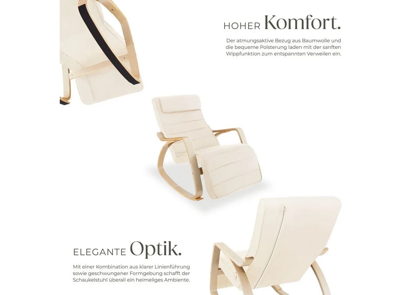 tectake Schaukelstuhl Relaxsessel Onda Beige mit verstellbarer Fußstütze - Bild 4