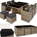 tectake Sitzgruppe New York 12-tlg. Aluminium Poly Rattan mit Glasplatte Bild 1
