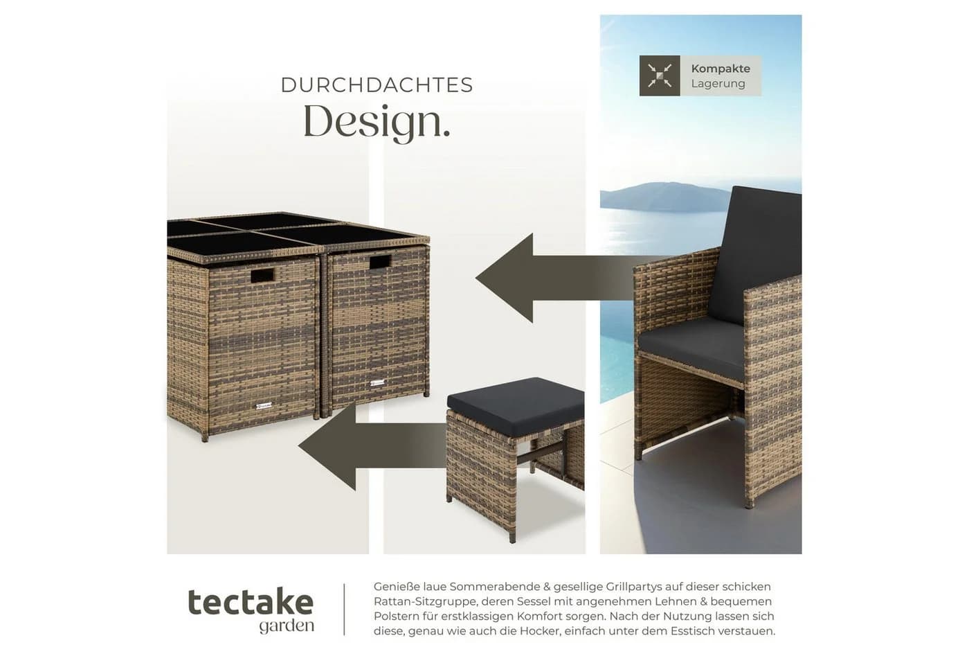 tectake Rattan-Sitzgruppe Bilbao 9-tlg. Natur Poly Rattan - Bild 5