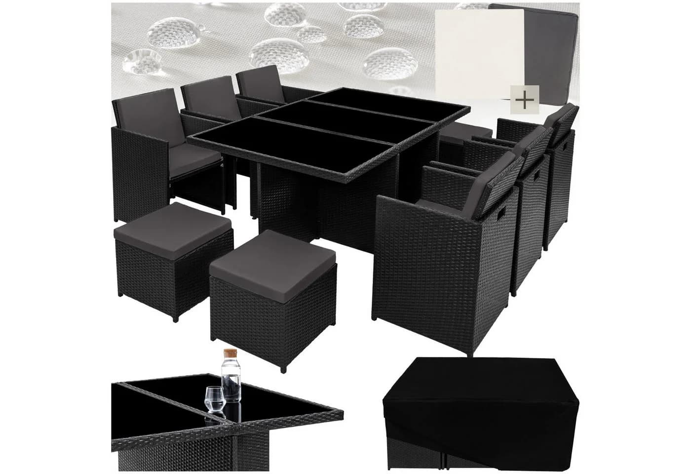 tectake Sitzgruppe New York 14-tlg. Schwarz Grau Beige Poly Rattan - Bild 3