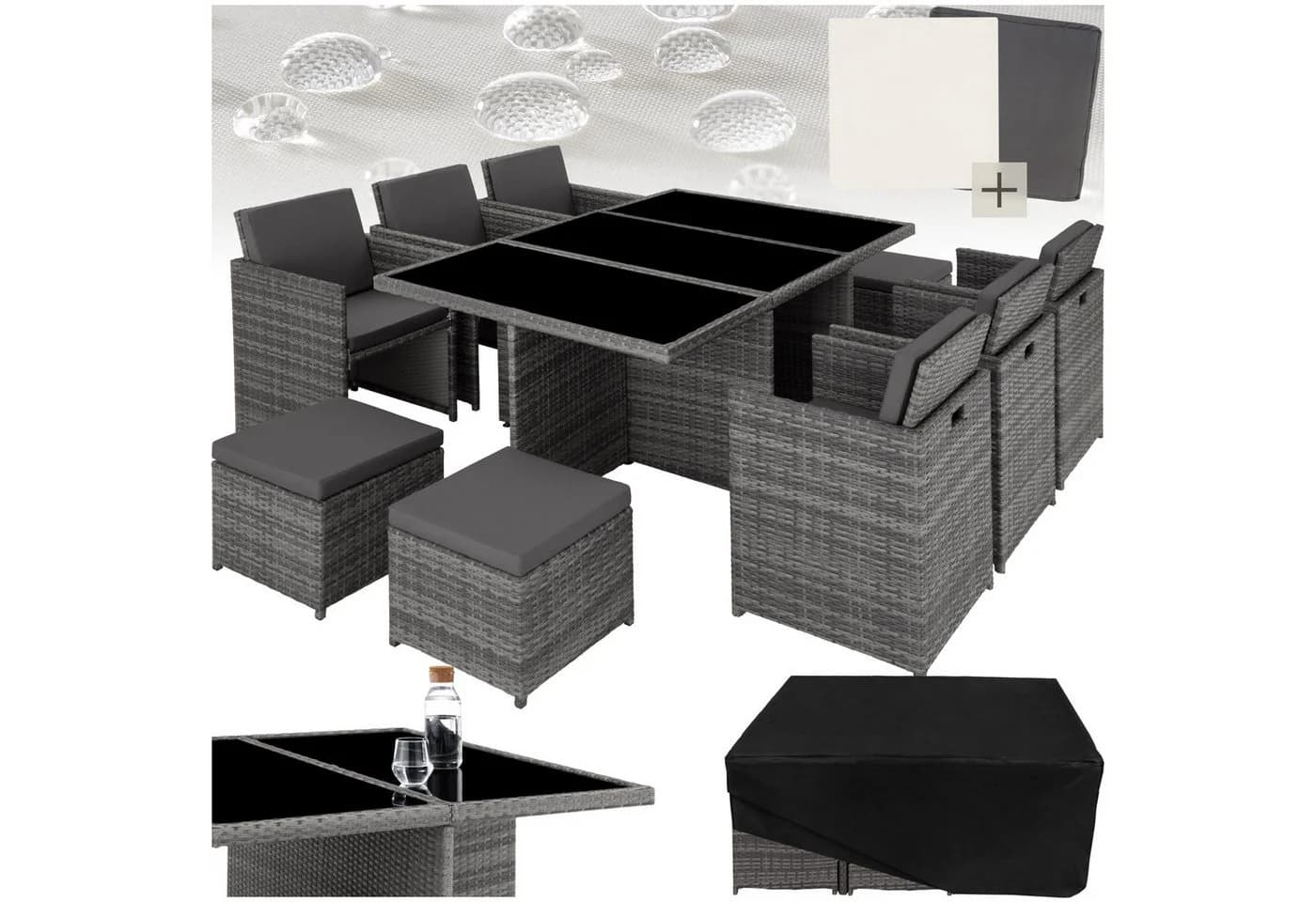 tectake Sitzgruppe New York 14-tlg. Grau/Beige Poly Rattan - Bild 3