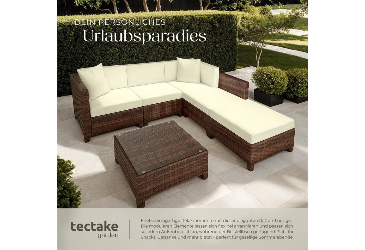 TECTAKE Loungeset Rattan Lounge 6-tlg. Beige/Grau Polyrattan Aluminium - Bild 4