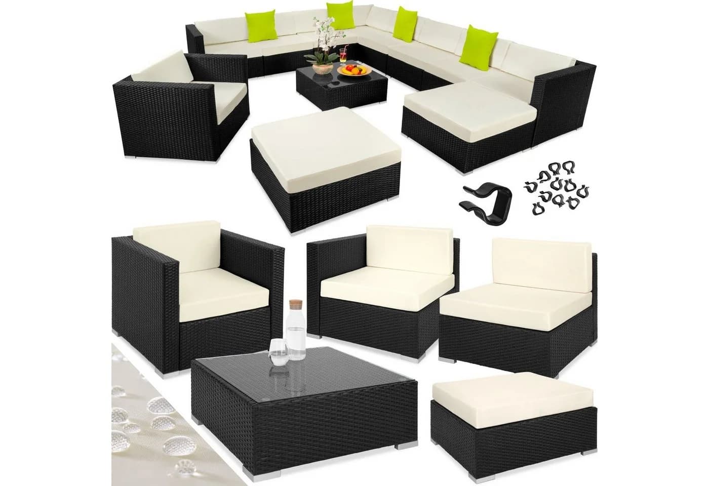 TECTAKE Loungeset Las Vegas 12-tlg. Schwarz Poly Rattan Aluminium - Bild 3