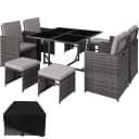 tectake Sitzgruppe Rattan 9-tlg. Grau mit Kissen Bild 1