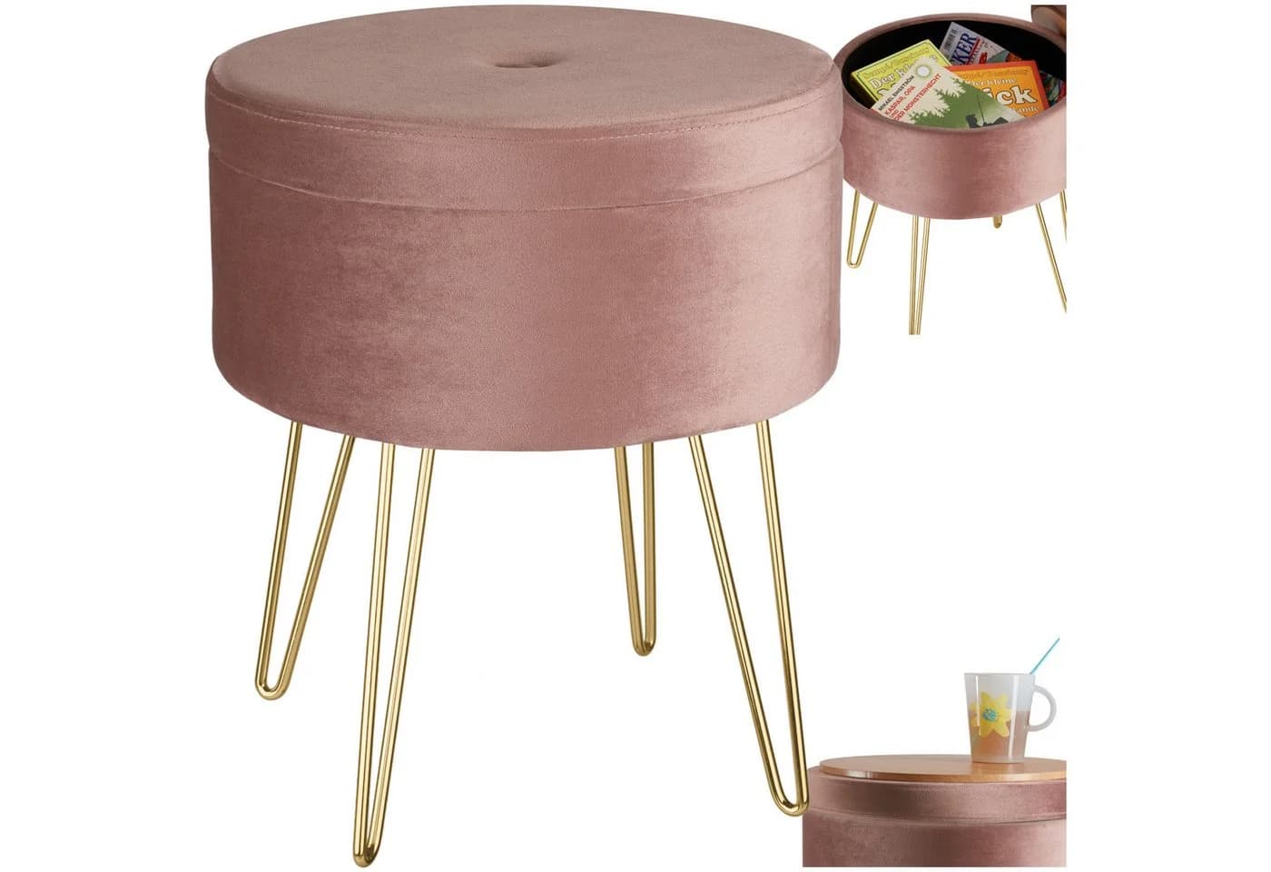 Stilvoller Sitzhocker mit Samtoptik und Polsterung - Bild 2