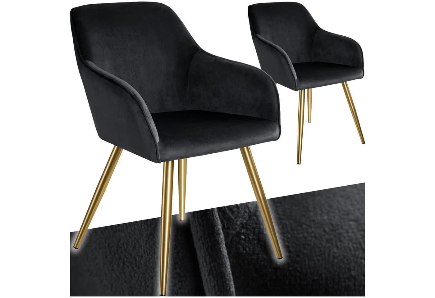 tectake Esszimmerstuhl Marilyn Samtoptik Schwarz/Gold 2er Set - Bild 3