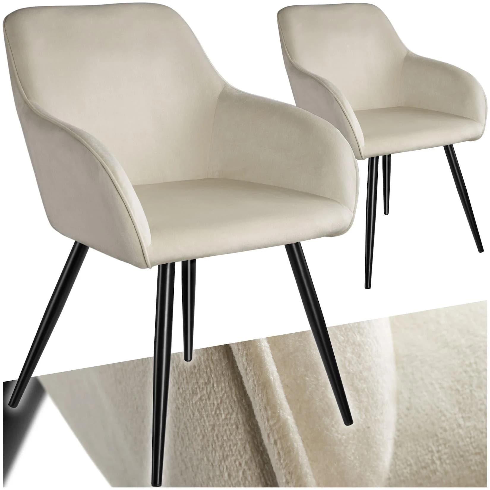 tectake Esszimmerstuhl Marilyn Samtoptik Schwarz (Set, 2 St)