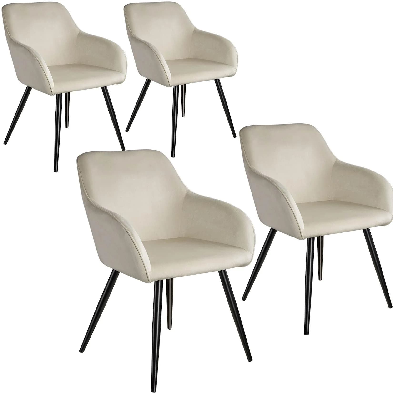 tectake Esszimmerstuhl Marilyn Set 4-tlg. Samtoptik Schwarz