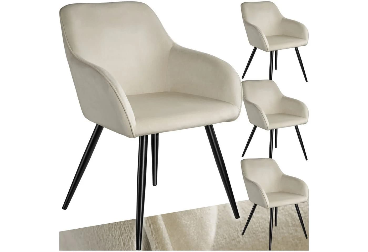 tectake Esszimmerstuhl Marilyn Set 4-tlg. Samtoptik Schwarz - Bild 3