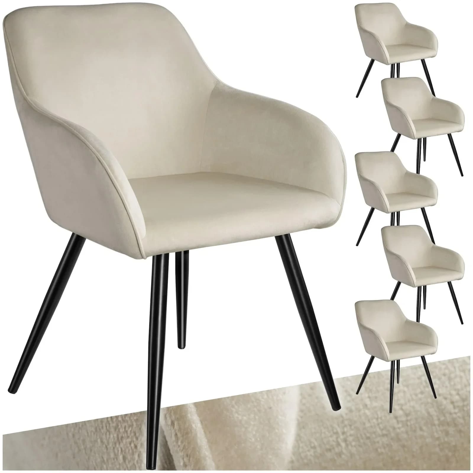 tectake Esszimmerstuhl Marilyn Set 6-tlg. Samtoptik Schwarz