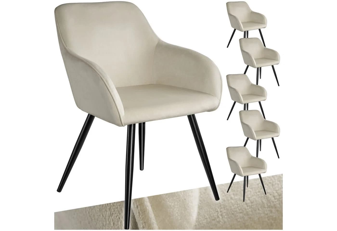 tectake Esszimmerstuhl Marilyn Set 6-tlg. Samtoptik Schwarz - Bild 3