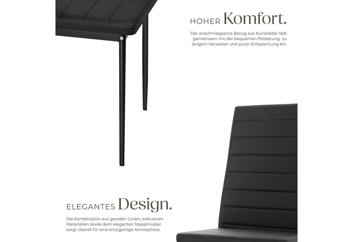 tectake Esszimmerstuhl Set 8-tlg. Schwarz Kunstleder Modern - Bild 4