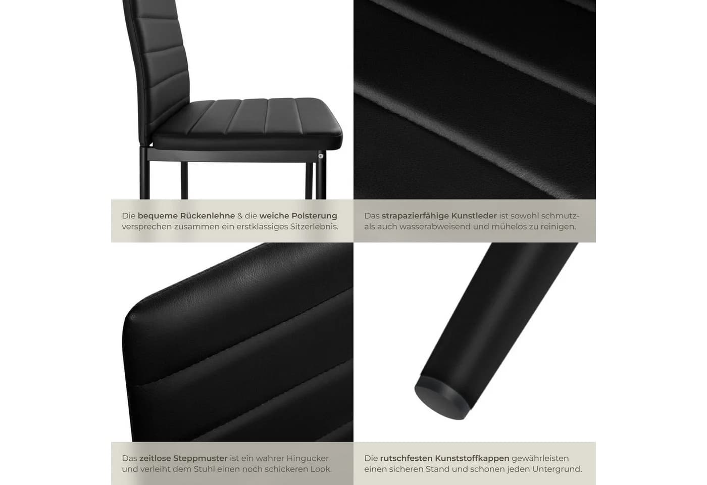 tectake Esszimmerstuhl Set 8-tlg. Schwarz Kunstleder Modern - Bild 5